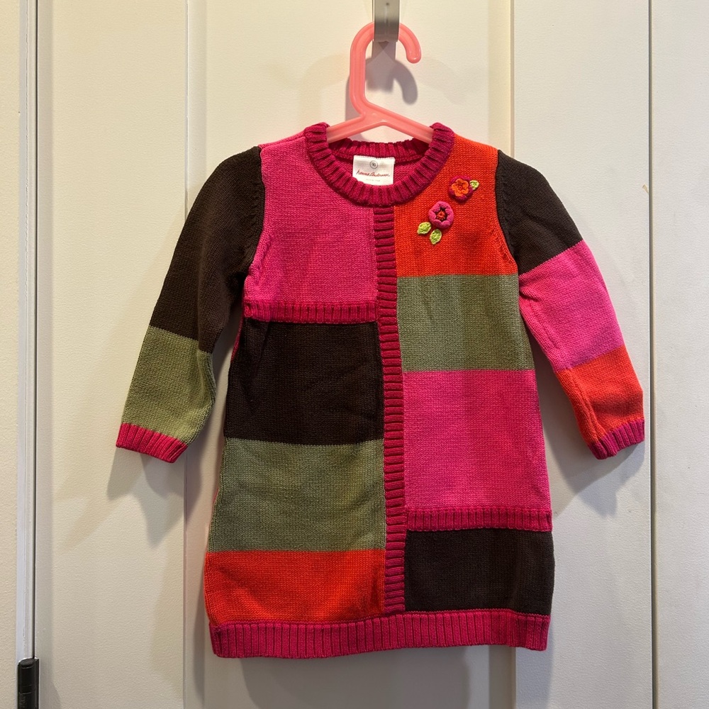 Hanna Andersson Pink and Green Patchwork Sweater Dress